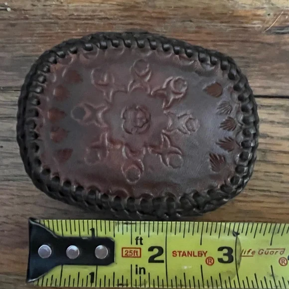 Vintage Hand Tooled Leather Belt Buckle - Picture 4 of 5